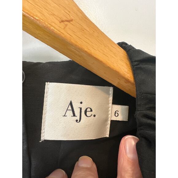 Aje Black Mimosa Cutout Linen-Silk Mini Dress Puff Sleeves Size 6 - Picture 5 of 13